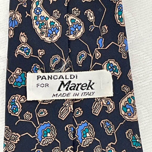 Pancaldi for Marek Navy/Gold Floral Paisley Silk Tie Made in Italy - Picture 3 of 5